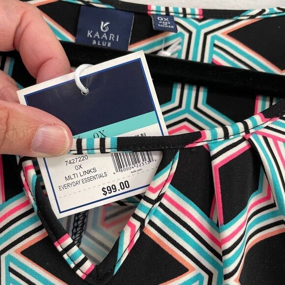 Kaari Blue Geometric pattern Black, Teal and Coral Size 0X NWT - Picture 5 of 8